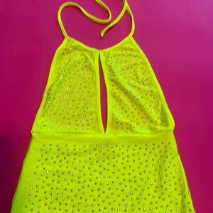 Neon Yellow silver sequence fitted dress